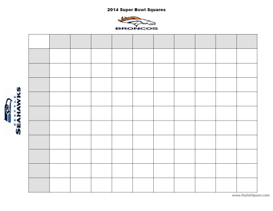 2014 Printable Super Bown Betting Squares Broncos Seahawks