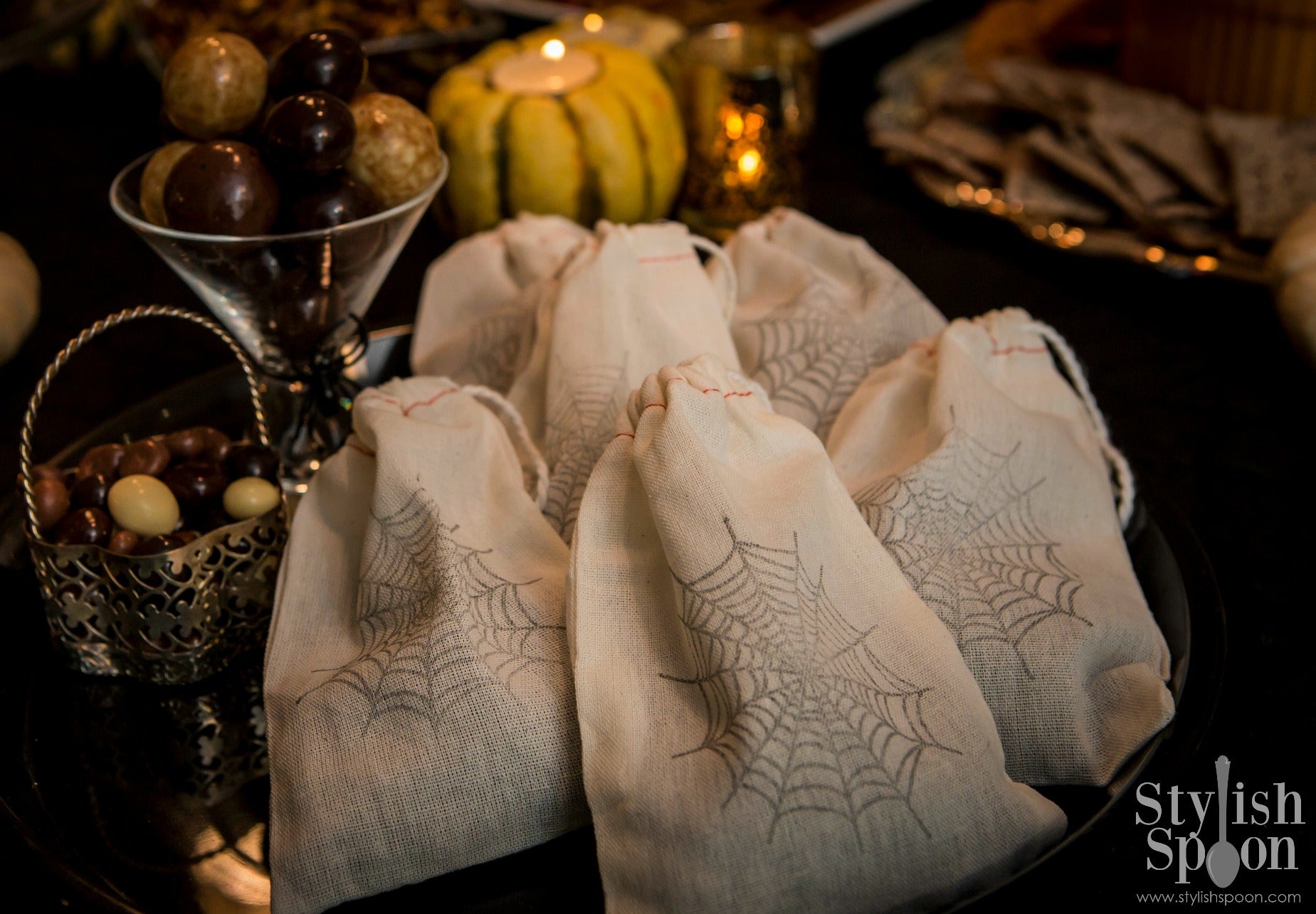 Spooky Spider Web Stamped Halloween Party Favor Treat Bags