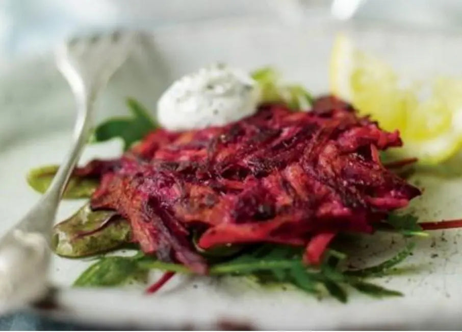Beet-Pancakes-with-Creamy-Yogurt-Dill-Sauce Stylish Spoon